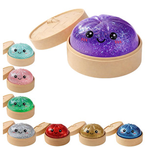 Mini <b>Glitter</b> Crystal Steamer Bun Facial Squishy Toy Stretchable Simulated Xiaolongbao Squeeze Fidget Toy for Kids Stress Relief - Product Image 1