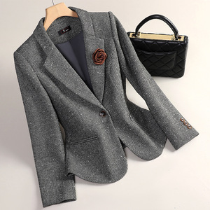 Women's Wool Blazer Coffee Color Slim Fit Autumn Winter Casual Suit GDX1669 - Product Image 2