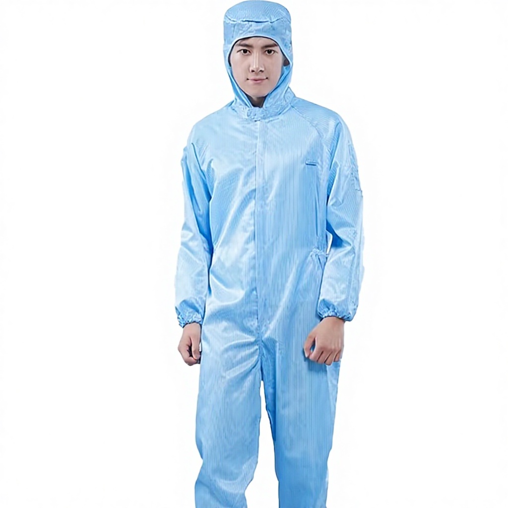Tuta antistatica con cappuccio azzurra