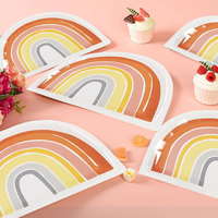 Assiettes en papier demi-ovales arc-en-ciel, décoration de gâteau pour fête d'anniversaire bohème, dessert, 9x5 pouces, jetables, lot de 8 unités