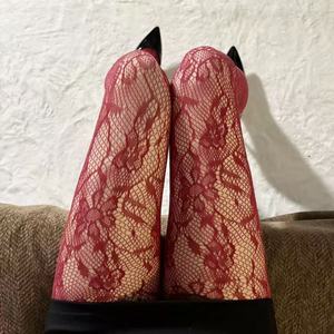 Collants résille à fleurs françaises rétro, collants en dentelle creuse, collants bordeaux, collants sexy pour femmes, collants <span class=keywords><strong>blancs</strong></span> purs à la rose - Product Image 3