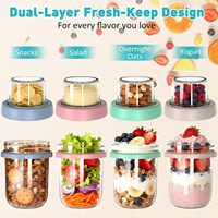 Yongli Overnight Oats-potten met lepel & deksel, luchtdichte, lekvrije maaltijdvoorbereidingscontainer, droge & natte scheiding voor ontbijtgranen