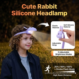 Lampe <span class=keywords><strong>frontale</strong></span> rechargeable LED portable pour enfants, motif lapin, mignonne, nouveauté, cadeau, jouet animal, mini lampe d'urgence pour bébé - Product Image 1