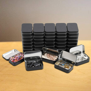 <b>Empty</b> Custom Printed square Black Silver Rectangular Stationery Can Small Chocolate case Metal Tin <b>Box</b> with Hinged Lid Black Can - Product Image 4
