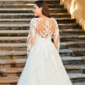 Wedding Dress A-Line Sweetheart Neckline Plus Size White Long Sleeve Lace Elegant Bridal Gown - Product Image 4
