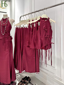 Conjunto de Dos Piezas de Inspiración Oriental: Top Halter con Lazo y Falda Maxi Sirena Suave, Mezcla de Poliéster y Algodón Transpirable, Prenda OEM - Product Image 5