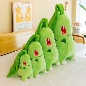 Peluche <span class=keywords><strong>Chikorita</strong></span> Pokémon avec motif feuille - Coussin animal en peluche transformable pour collectionneurs et enfants - Product Image 1