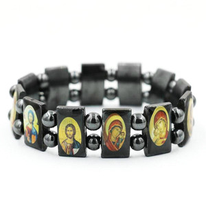 Bracelet de thérapie magnétique en hématite pour hommes, noir, représentant Jésus, saint <span class=keywords><strong>messie</strong></span>, christianisme, religion, bracelet spirituel - Product Image 3