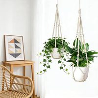 Panier suspendu en coton léger et réglable avec perles en bois pour pots de 4 à 15 pouces, décoration intérieure/extérieure bohème