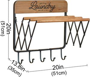 Bois métal accordéon rétractable mural décor étagères étagère à linge flottant étendoir pour accrocher des serviettes vêtements - Product Image 5