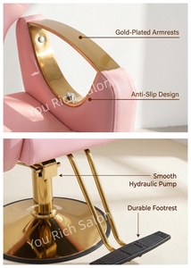 Sillón de Barbería de Lujo Rosa, Silla Hidráulica de Estilismo para Salón, Base Dorada, para Peluquería - Product Image 4