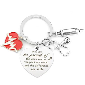 Nouvelles idées de produits : Porte-clés en acier inoxydable pour médecins et infirmières, <span class=keywords><strong>cadeau</strong></span> de vacances, pendentif seringue et stéthoscope, vente en gros - Product Image 5