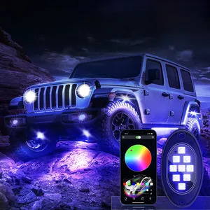 트럭 용 락 라이트 오프로드 지프 SUV ATV UTV 자동차 픽업을위한 APP 원격 제어 음악 모드가있는 RGB LED 락 라이트