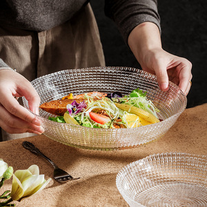 ชามแก้วขอบทองขนาดใหญ่สำหรับร้านอาหาร ชามใส่ของหวานเรียบง่าย และชามสลัดลายตารางหมุนสำหรับงานเลี้ยงในโรงแรม - Product Image 1