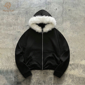 Manufacturer Oem Custom American Style Fur <strong>Hood</strong> <strong>Zip</strong> up Hoodie Sweatshirt Heavyweight Jacket French Terry High Quality - Product Image 1