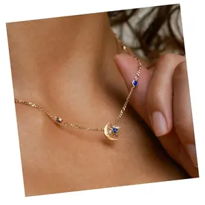 Vintage Jewelry Fashion Moon Sapphire Star Burst Necklaces for Women Fine 18k Copper Plated Necklace for Mother's Day Gift 2024