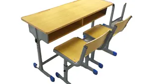 Factory Wholesale College Student Desk And Chair Set College Wooden Double Seat School Table And Chair
