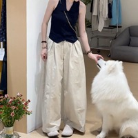 Ensemble deux pièces été 2026 pour femme avec design patchwork - Gilet sans manches col polo coupe ample et pantalon décontracté à jambes larges