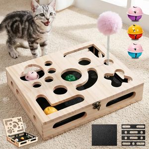 Caja de Enriquecimiento Grande de Madera Maciza para Gatos, Caja de Juego Rascador para Gatos con Tapa Abatible y Cierre, Rascador de Papel de Lija - Product Image 6