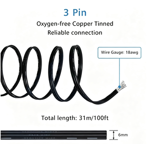 كابل تمديد كهربائي نحاسي مطلي بالقصدير، 3 أسلاك، 18AWG، لشريط إضاءة LED RGB، خط محول إشارة مستقر - Product Image 3