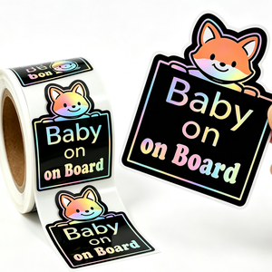Pegatinas holográficas personalizadas para coche con diseño de zorro, impermeables, troqueladas, de vinilo iridiscente, calcomanías de advertencia de seguridad para ventana de vehículo - Product Image 1