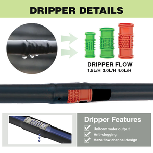 <span class=keywords><strong>Tuyau</strong></span> d'irrigation <span class=keywords><strong>goutte</strong></span>-à-<span class=keywords><strong>goutte</strong></span> intégré résistant aux UV, diamètre <span class=keywords><strong>16</strong></span> mm, débit 2/3 L, émetteurs en ligne, <span class=keywords><strong>tuyau</strong></span> en plastique économiseur d'eau, rouleau de 500 m - Product Image 1