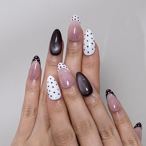 Nuevo personalizado <span class=keywords><strong>lunares</strong></span> ojo de gato francés hecho a mano acrílico cubierta completa <span class=keywords><strong>uñas</strong></span> a presión <span class=keywords><strong>uñas</strong></span> postizas al por mayor Stick-On Finger Nails Art - Product Image 3