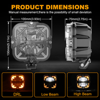 Nouveau modèle 2025, Paire de feux de conduite LED 4 pouces 90W, 8000LM, Éclairage tout-terrain, Projecteur de travail LED carré étanche IP67, Faisceau haut et bas avec DRL