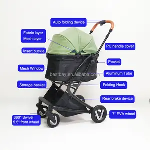 No Zipper Organized Rover Dog Cat Pet Stroller 360 Swivel Front Wheel With Durable And Water-repellent Oxford Fabric Pet Buggy