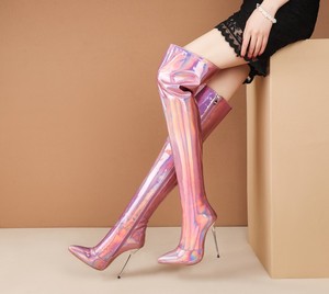 Giày cao gót nữ da microfiber đỏ kiểu Y2K, mũi nhọn, gót nhọn, cao đến đầu gối, hàng đặt may số lượng lớn (OEM/ODM) - Product Image 5