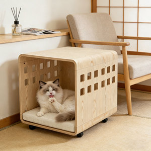All-Season Modern Design Fashion Cute Custom Wooden cat <strong>House</strong> <strong>Dog</strong> Bed EcoFriendly Colorless Odorless Durable Mobile Wheels Added - Product Image 4