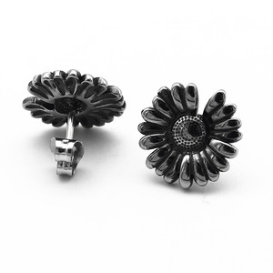 yunnique Flower <b>Stud</b> <b>Earrings</b> Titanium Steel <b>Black</b> Daisy Design For Men Women Fashion Jewelry - Product Image 2