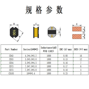 Inductores SMD de 1MH, 1.5MH, 2.2MH, 3.3MH, 4.7MH, Montaje en Superficie, Baja Frecuencia, Cd43, Cd54, Cd75, Cd105 - Product Image 3