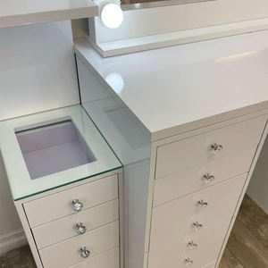 Tocador de Maquillaje Blanco Brillante OEM <span class=keywords><strong>con</strong></span> Espejo Iluminado y Estante Trasero, Perillas de Cristal, Diseño Personalizado, Mesa de Maquillaje para Exportación - Product Image 4