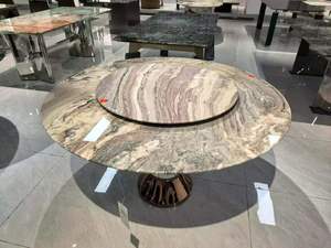 Table ronde avec plateau en marbre brillant et plateau tournant - Piétement en acier inoxydable de qualité supérieure pour la maison et les restaurants - Product Image 1