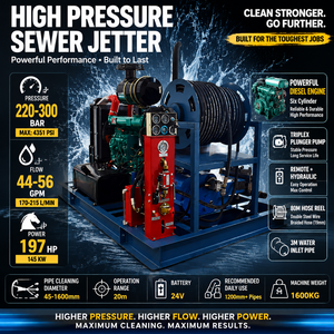 Machine de nettoyage de canalisations à <span class=keywords><strong>haute</strong></span> <span class=keywords><strong>pression</strong></span> diesel 220-300 bar 175-215 L/min 44-56 GPM, nettoyeur de tuyaux à jet d'<span class=keywords><strong>eau</strong></span> <span class=keywords><strong>haute</strong></span> <span class=keywords><strong>pression</strong></span> - Product Image 3