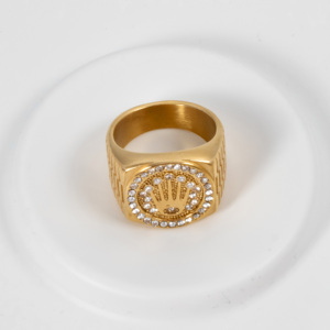 Nhẫn titan mạ vàng kiểu dáng Hip Hop, đính đá, dành cho nam - Product Image 4