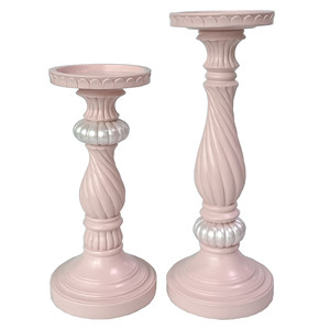 Decorazioni domestiche da 12 pollici portacandele in resina con pilastro in legno <span class=keywords><strong>bianco</strong></span> antico con finitura bianca candelabri conici in poliresina - Product Image 4