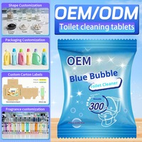 Tablettes nettoyantes pour toilettes OEM jetables écologiques bleues à bulles, formule concentrée, 300 chasses d'eau