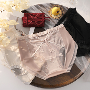 Mutandine <span class=keywords><strong>di</strong></span> <span class=keywords><strong>Lusso</strong></span> in Seta Sexy con Pizzo Trasparente, Slip da Donna a Vita Alta Leggermente Affusolato, Biancheria Intima <span class=keywords><strong>di</strong></span> Grandi Dimensioni - Product Image 3