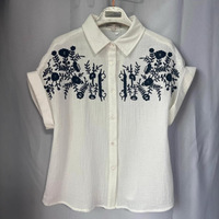 Chemisier décontracté en coton pur tissé brodé floral français pour femme, nouvelle collection été 2026, manches raglan lavables, vente en gros