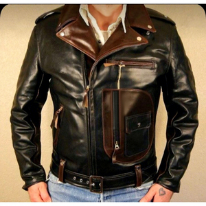 BS International Handcrafted India Unisex Calf Sheep Leather <b>Mandarin</b> <b>Collar</b> Windproof Waterproof Racer <b>Jacket</b> Comfortable - Product Image 4