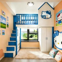 JS Maßgefertigtes Katzenförmiges Hochbett aus Massivholz für Kinder mit Aufbewahrungstreppen Multifunktionales Spielbett für Mädchenzimmer Ferienhaus