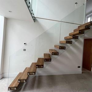 Escalera Flotante de Madera <span class=keywords><strong>con</strong></span> Iluminación <span class=keywords><strong>LED</strong></span> para Villas, Diseño Minimalista Inteligente <span class=keywords><strong>con</strong></span> Paneles de Vidrio Templado - Product Image 5