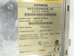 6SE7021-0TP60-Z-G91+K80 SIMOVERT Masterdrives 1.5kW ชุดควบคุมไดรฟ์ PLC - Product Image 1
