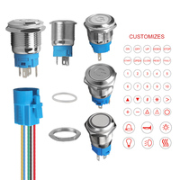 Interrupteurs à bouton-poussoir LED bleus en acier inoxydable IP65 1NO 16 mm pour appareils électroménagers 250 V 15 A