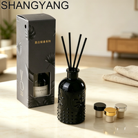 Diffuseur d'arômes en verre transparent noir, gris clair, personnalisable, 200 ml, avec bâtonnets, décoration d'intérieur