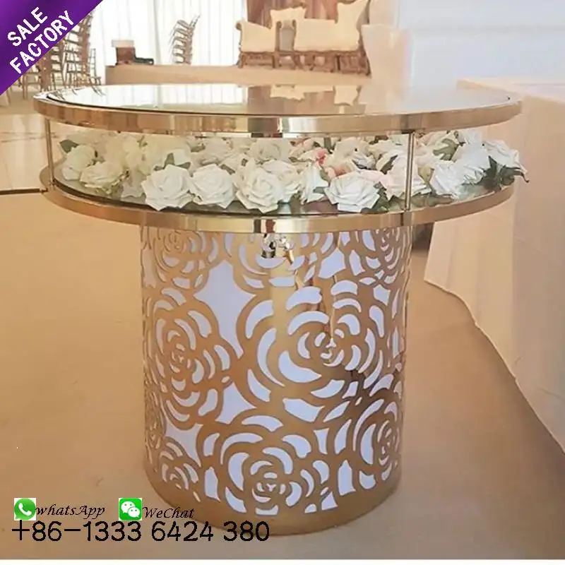 Sinoperfect Discount Gold plinti tavolo da torta rotondo in vetro tavoli da torta in acciaio inossidabile per banchetti di eventi per feste di matrimonio