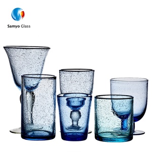 Samyo Custom Mexican Vintage Thick Stem Bubble Blue Colored Ice <strong>Tea</strong> Goblet Wine Glass Set - Product Image 1