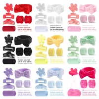 Ensemble de 16 pièces : Bandeau pour le visage à nœud, Pinces à cheveux, Bracelets, Kit de lavage et de maquillage, Élastiques à cheveux sans couture en polyester